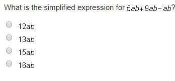 What is the simplified expression for 5ab + 9ab - ab?-example-1