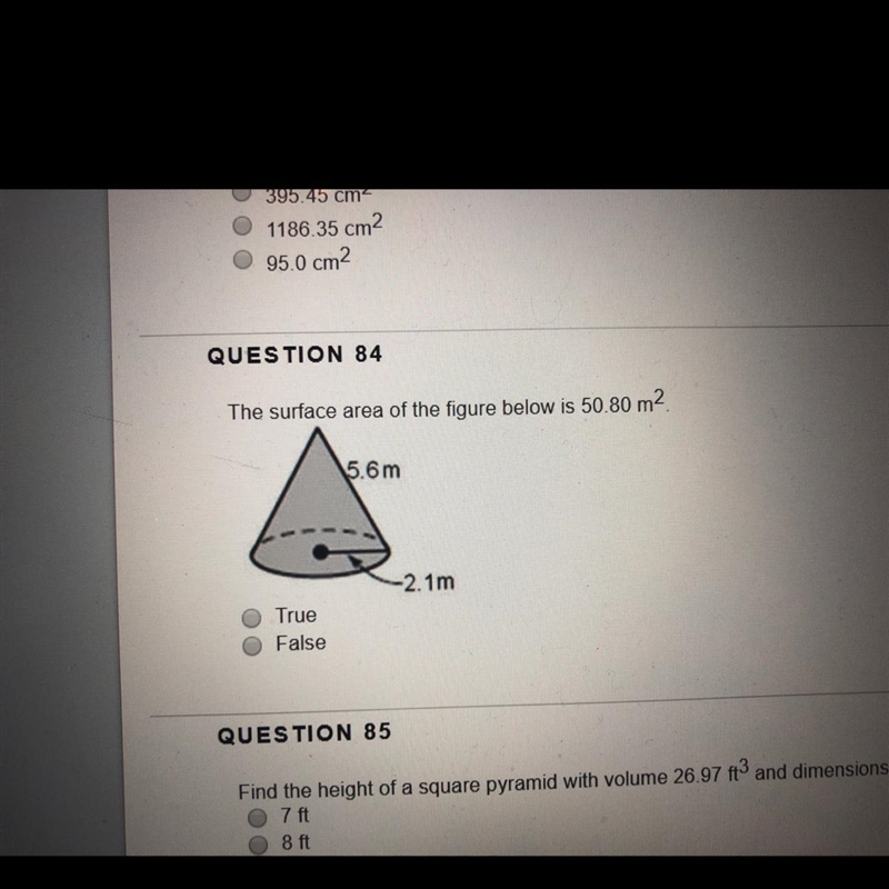 The surface area of the figure below is 50.80m^2 True or False-example-1