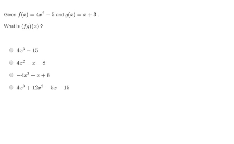 PLEASE HELP ASAP!!! CORRECT ANSWER ONLY PLEASE!!! What is (fg)(x) ?-example-1