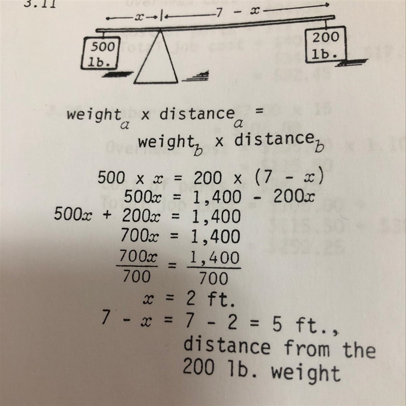 ( Fulcrum ) Weight 1 = 150 lb. Weight 2= 450 lb. Distance 1 = 15 ft Distance 2 ? So-example-1