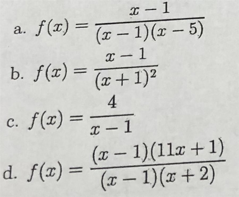 Which of the following functions has a hole at (1,4)? ANSWER CHOICES IN THE IMAGE-example-1