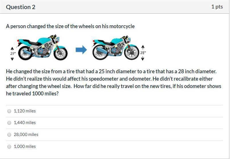 Correct answers only please! A person changed the size of the wheels on his motorcycle-example-1