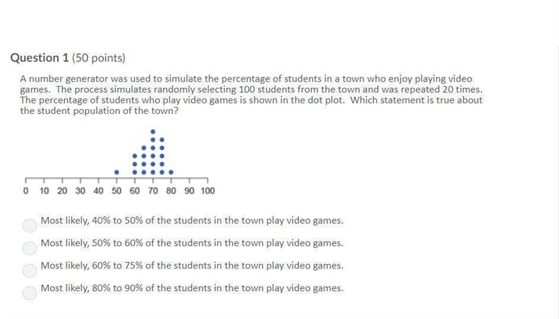 A number generator was used to simulate the percentage of students in a town who enjoy-example-1