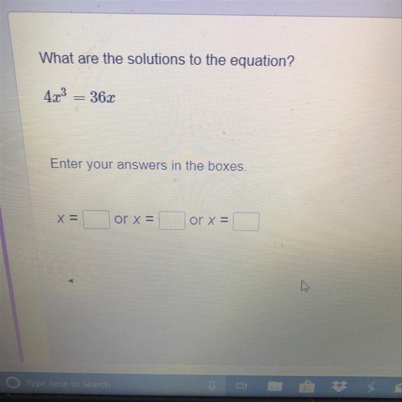 What are the solutions to the equation 4x^3 =36x-example-1