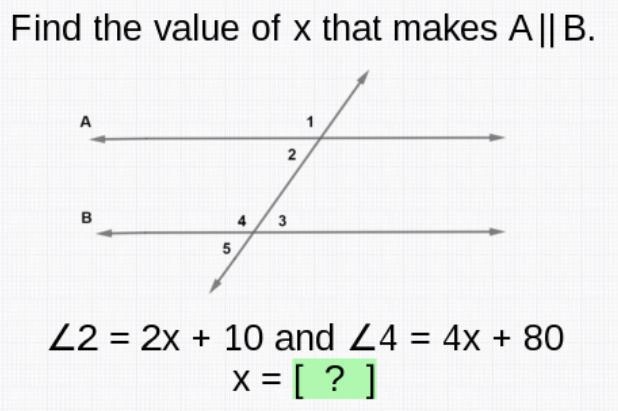 HELP! What is the value of x that makes A parallel to B?-example-1