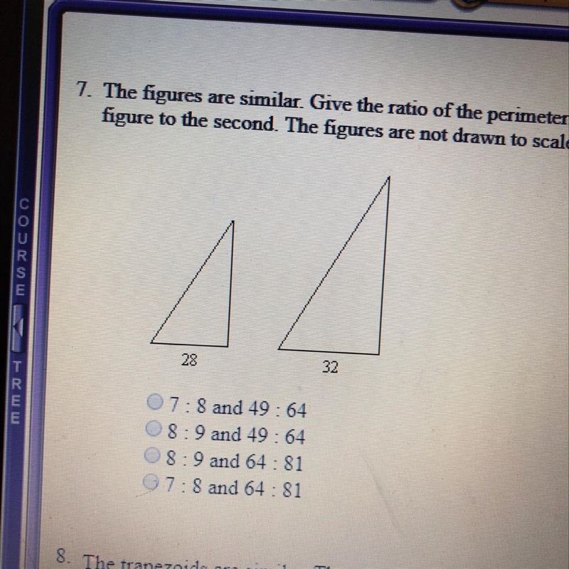 The figures are similar. Give the ratio of the perimeters and the ratio of the areas-example-1