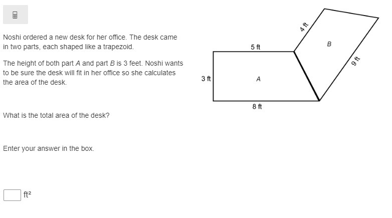 Noshi ordered a new desk for her office. The desk came in two parts, each shaped like-example-1