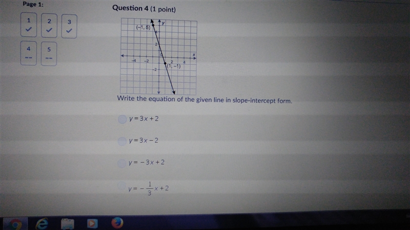 Write the equation of the given line (graph pic incl.) In slope-intercept form. Please-example-1