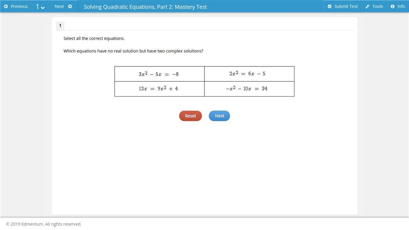 Let´s try this again. Select all the correct equations. Which equations have no real-example-1