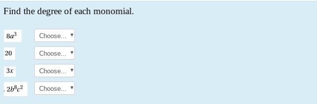 Find the degree of each monomial.-example-1