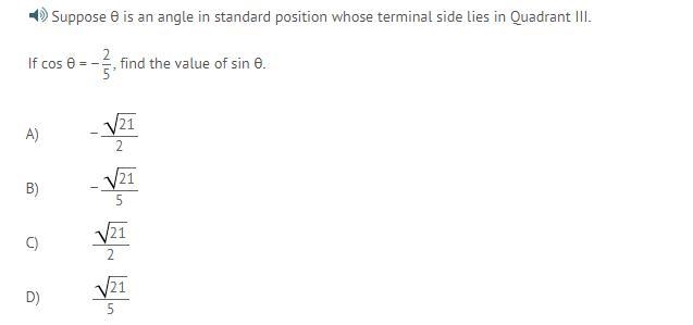 Suppose θ is an angle in standard position whose terminal side lies in Quadrant III-example-1