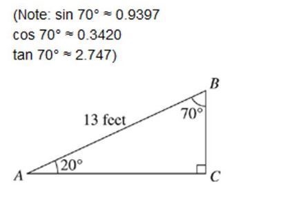 The triangle shown has a hypotenuse with a length of 13 feet. The measure of angle-example-1