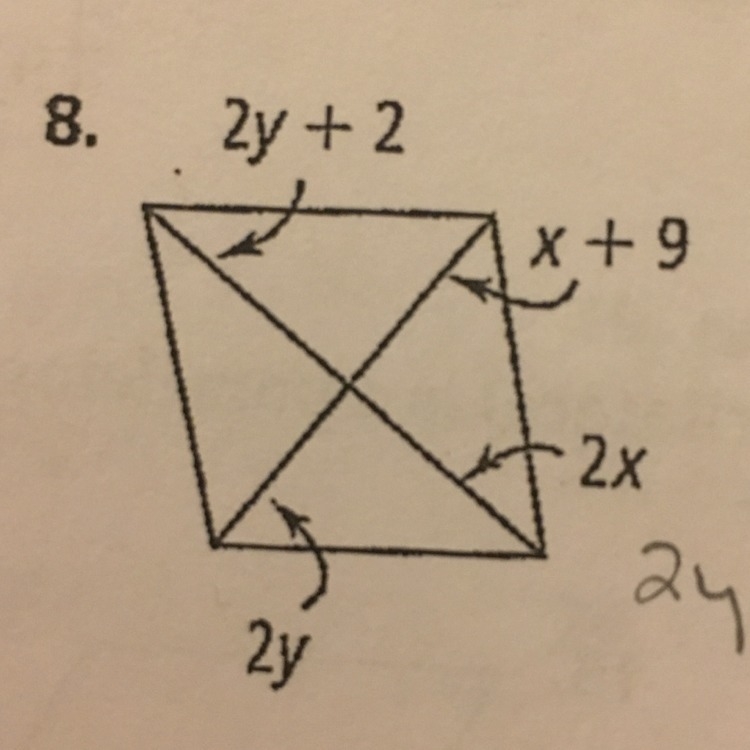 For what values of x and y must each figure be a parallelogram?-example-1