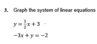 Plz help y=\frac{1}{2}x+3 -3x+y=-2-example-1