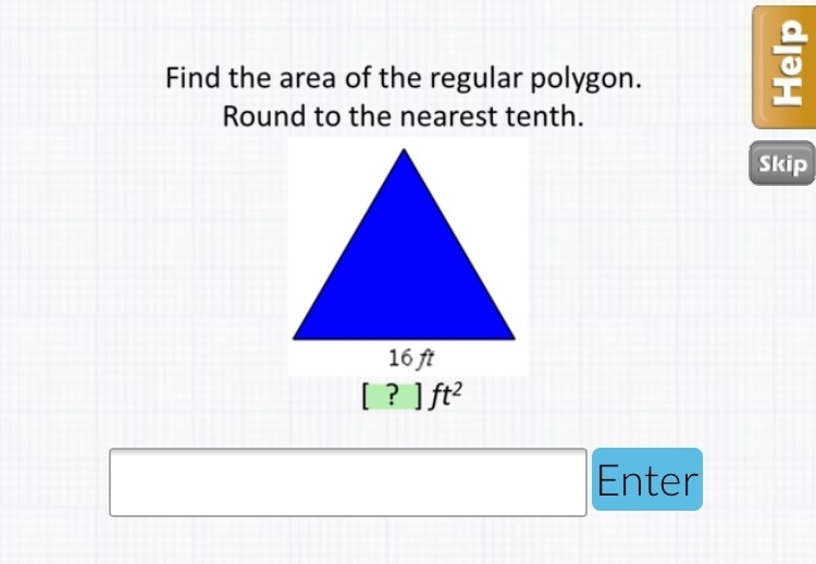 Find the area of the regular polygon. Round to the nearest tenth. I’m a little lost-example-1