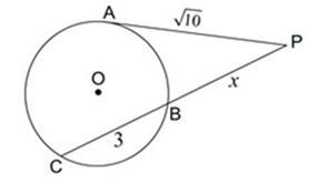 In circle O, AP = √10, PB = x and BC = 3. Find the value of x.-example-1