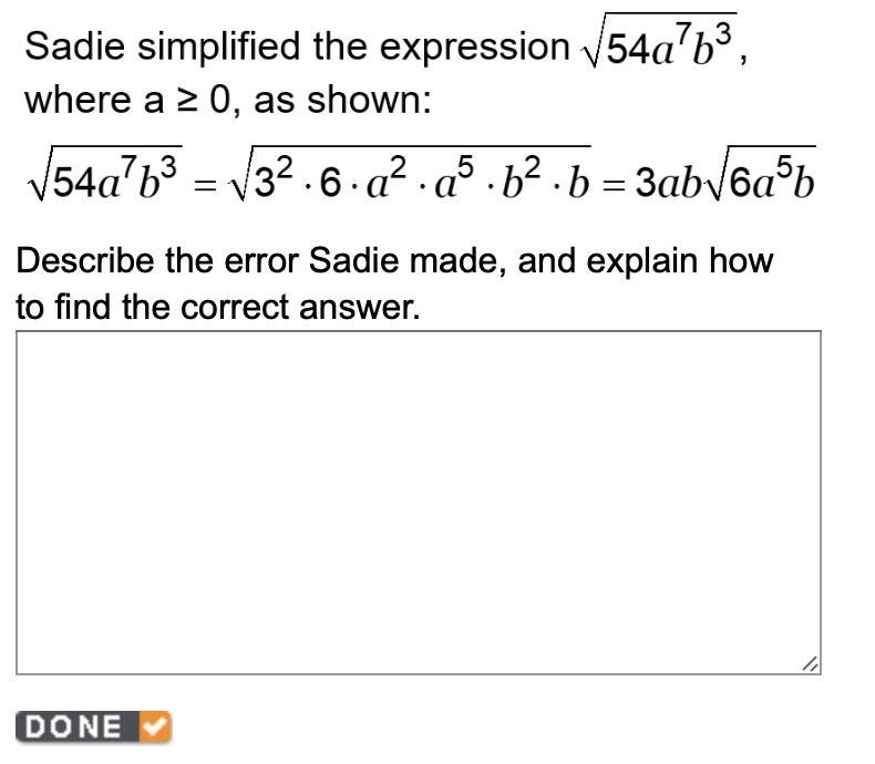 Describe the error Sadie made, and explain how to find the correct answer.-example-1