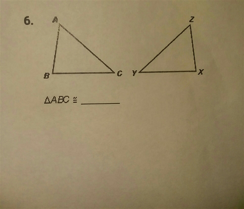 Complete the statement of congruence for the triangles.-example-1