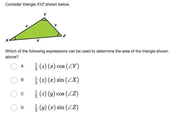 Which of the following expressions can be used to determine the area of the triangle-example-1