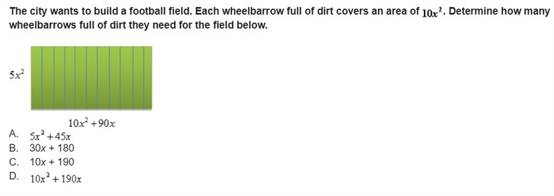 The city wants to build a football field. Each wheelbarrow full of dirt covers an-example-1