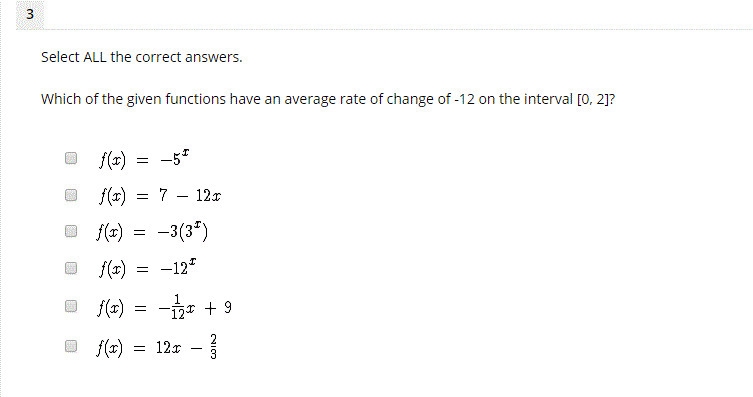 Which of the given functions have an average rate of change of -12 on the interval-example-1