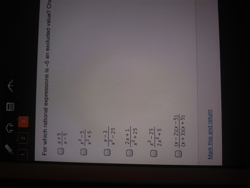 For which rational expressions is -5 an excluded value? Check all that apply.-example-1