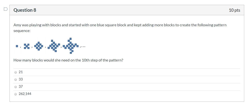 Amy was playing with blocks and started with one blue square block and kept adding-example-1