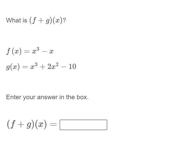 PLEASE HELP ASAP!!! CORRECT ANSWER ONLY PLEASE!!! What is (f+g)(x)?-example-1