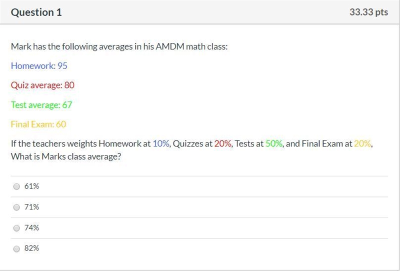 Correct answers only please! Use the following information to find your course average-example-1