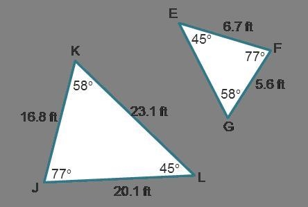 Given these similar triangles, what is the common ratio of triangle LJK to triangle-example-1