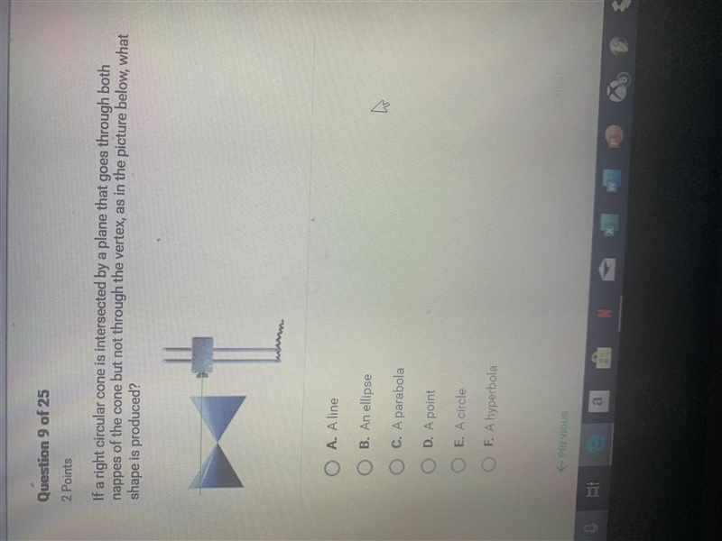 If a right circular cone is intersected by a plane that goes through both napped of-example-1