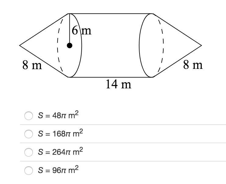 Identify the surface area of the composite figure in terms of π. HELP PLEASE!!-example-1