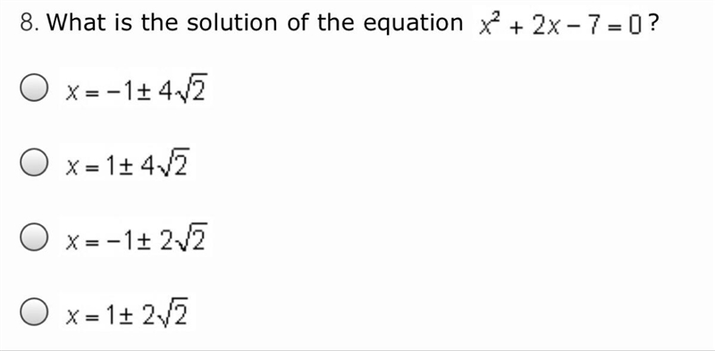 Solving quadratic equations A B C D-example-1