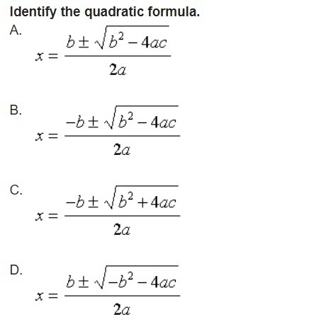 Identify the quadratic formula.-example-1