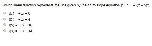 Which linear function represents the line given by the point-slope equation y + 1 = –3(x-example-1