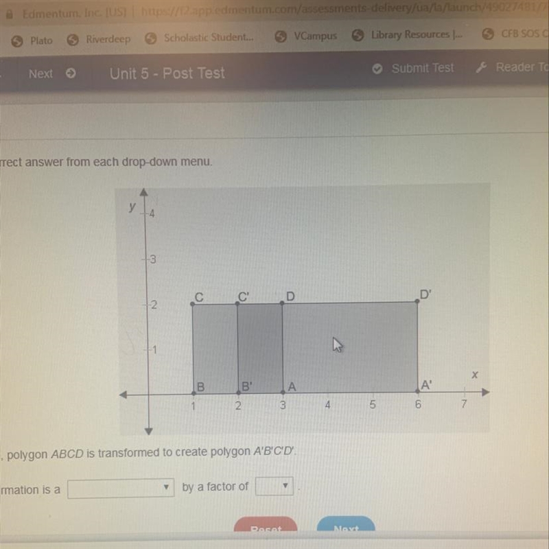 In the figure, polygon ABCD is transformed to create polygon A'B'CD This transformation-example-1