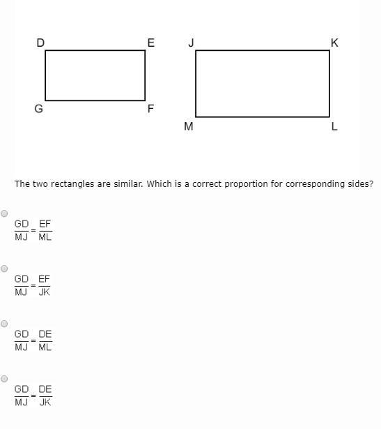 The two rectangles are similar. Which is the correct proportion for corresponding-example-1