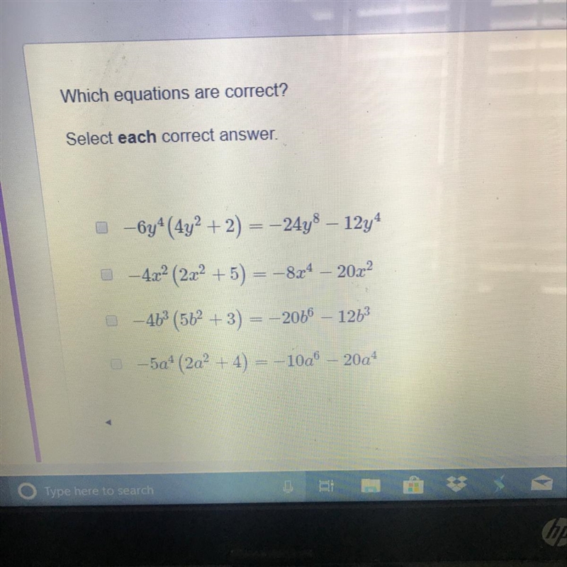 Which equations are correct select each correct answer-example-1