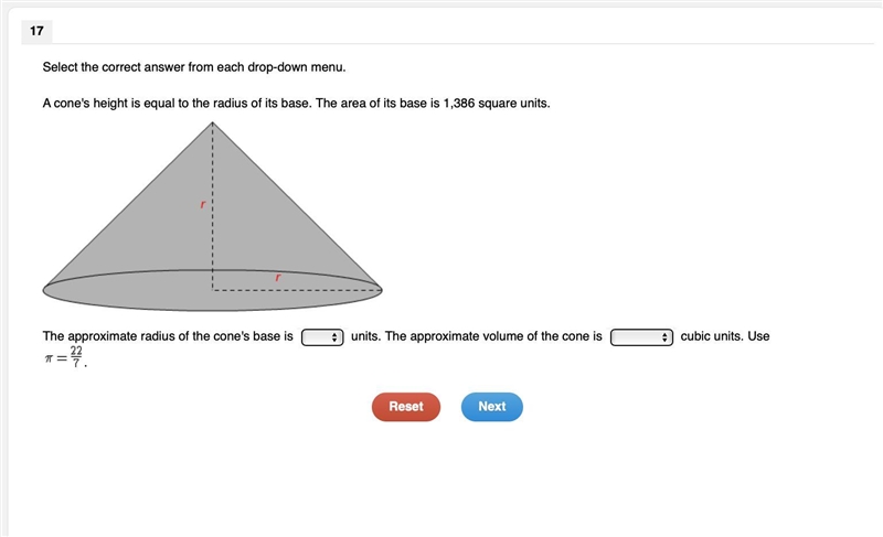 MAJOR HELP! Select the correct answer from each drop-down menu. A cone's height is-example-1