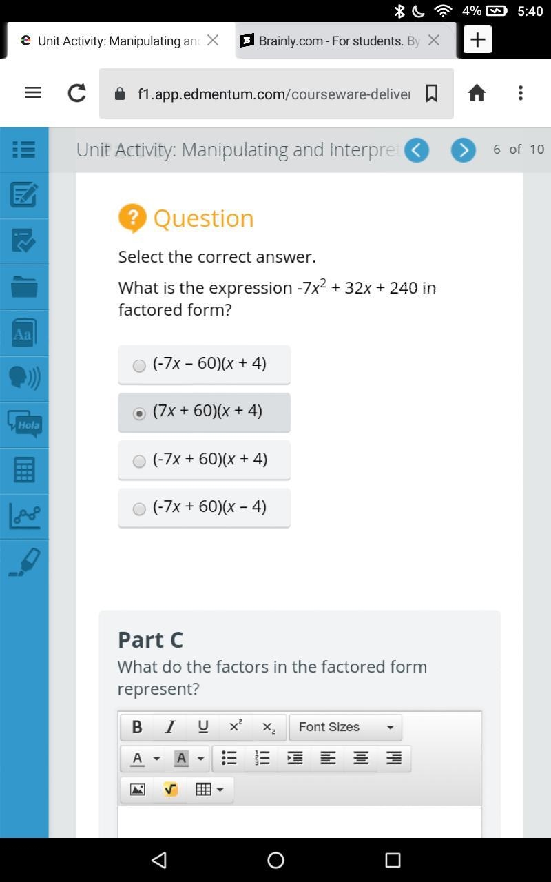 Please help me with algebra part B and C. attachment below. Will mark as brainslist-example-1