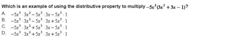 Which is an example of using the distributive property to multiply?-example-1