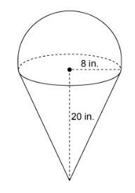 The figure is made up of a hemisphere and a cone. What is the exact volume of the-example-1