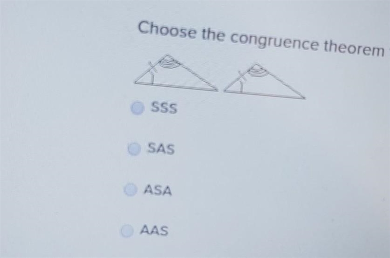 Choose the congruence theorem that you would use to prove the triangles are congruent-example-1