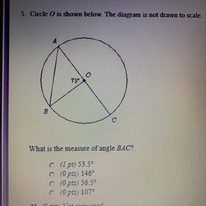 Circle O is shown below. the diagram is not drawn to scale. 73°-example-1