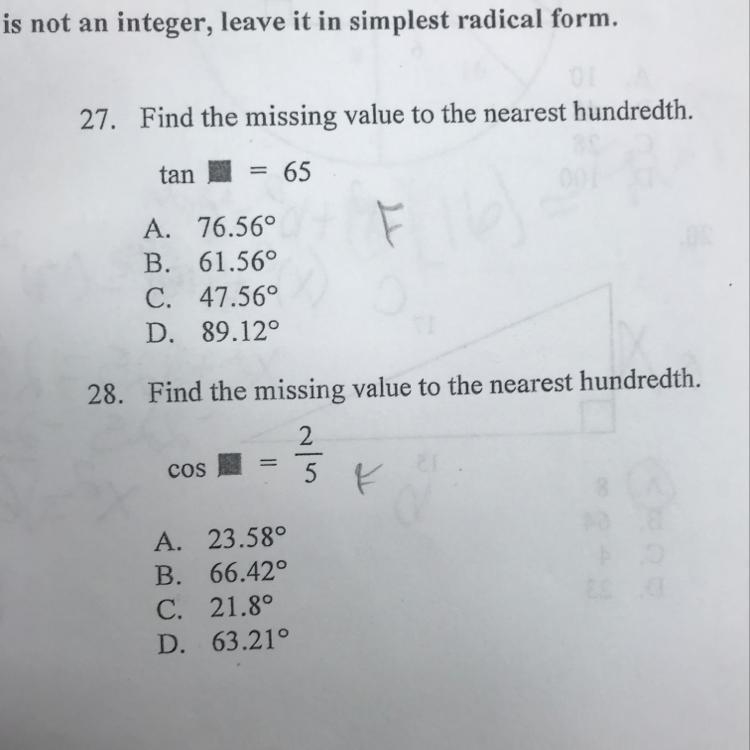 Find the find the missing value to the nearest hundredth tan __=65 Find the missing-example-1