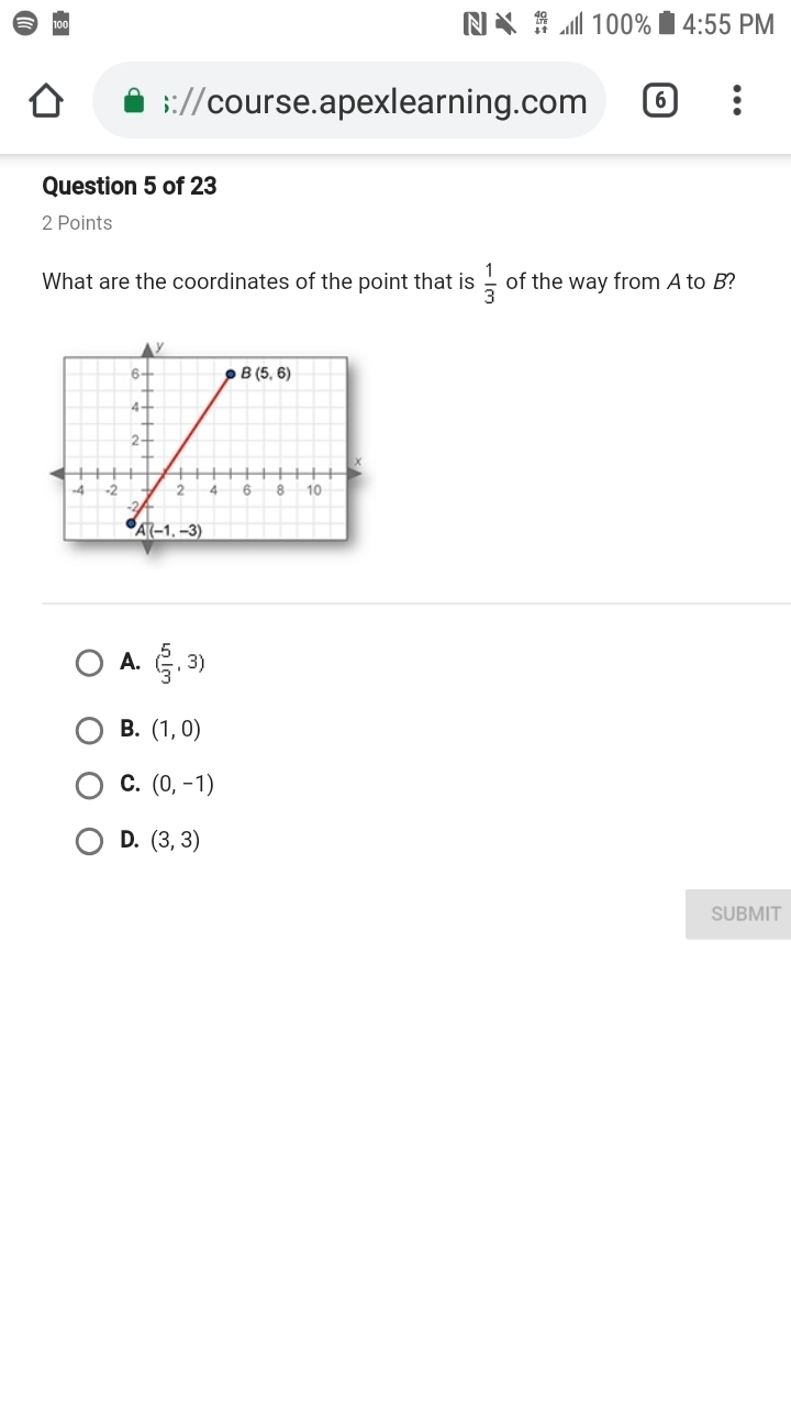 What are the coordinates of the point that is 1/3 of the way from A to B?-example-1