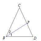 In the figure, BP is an angle bisector of ∠CBD. Find x if m∠1 = 4x - 8 and m∠2 = 3x-example-1