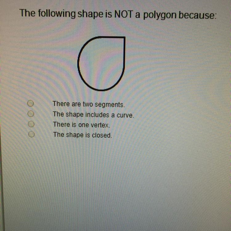 The following shape is NOT a polygon because:-example-1