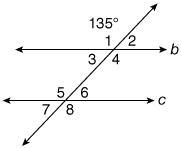 SEE PHOTO! If 1 measures 135°, what is the measure of 8? (Lines b and c are parallel-example-1