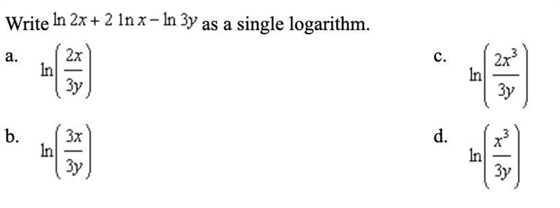 Write ln 2x + 2x ln x -ln 3y as a single logarithm.-example-1